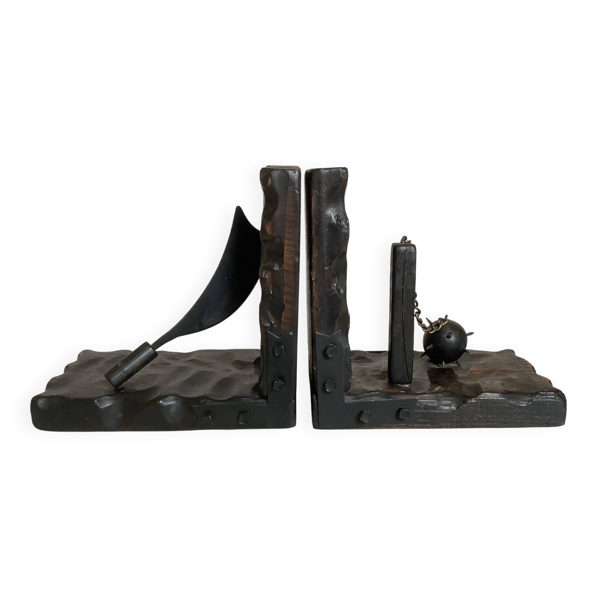 Pair of black wooden bookends