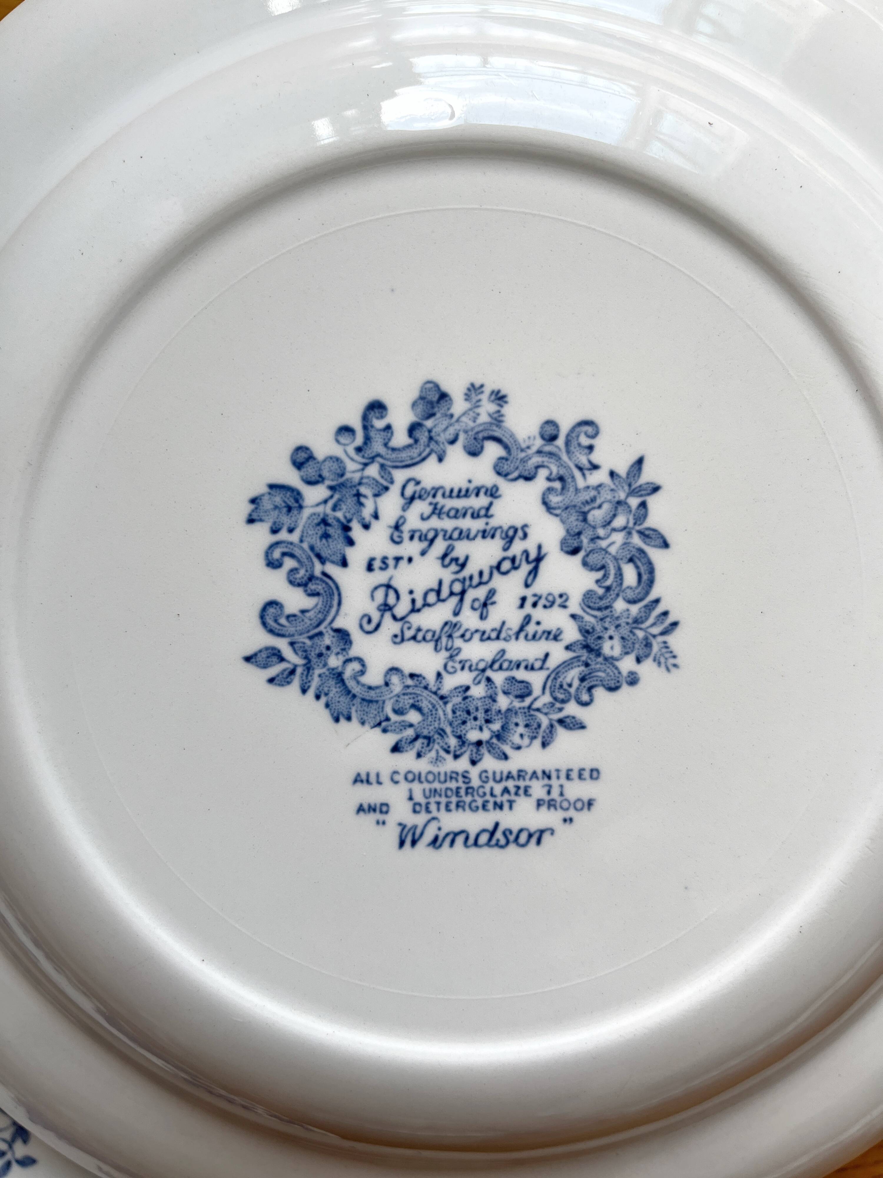 3 assiettes creuses en faïence anglaise Windsor, Ridgway of Staffordshire England
