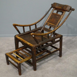 Original antique Chinese 19th century handcrafted bamboo lounge chair, ca 1860