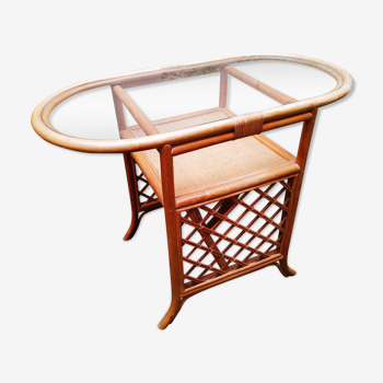 Glass and rattan table