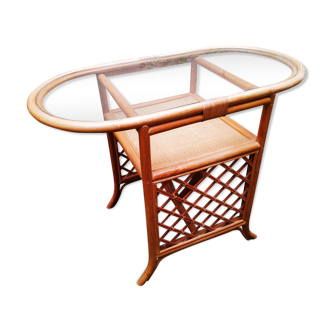 Glass and rattan table