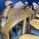 Vintage pine wood dining chairs - 1980s - set of 8