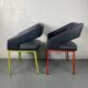 Pair of metal and leather armchairs / Green & Red