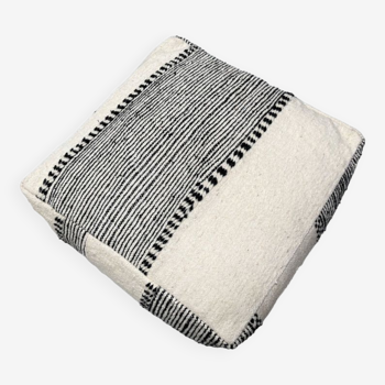 Moroccan Berber Pouf Zanafi Kilim - 100% Wool and Cotton - Handwoven Floor Cushion