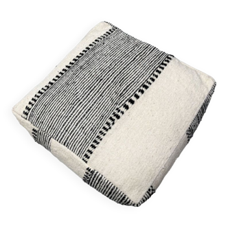 Moroccan Berber Zanafi Kilim Pouf - 100% Wool and Cotton - Handwoven Floor Cushion