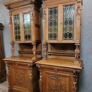 Important pair of two-body buffets in richly carved Renaissance style.