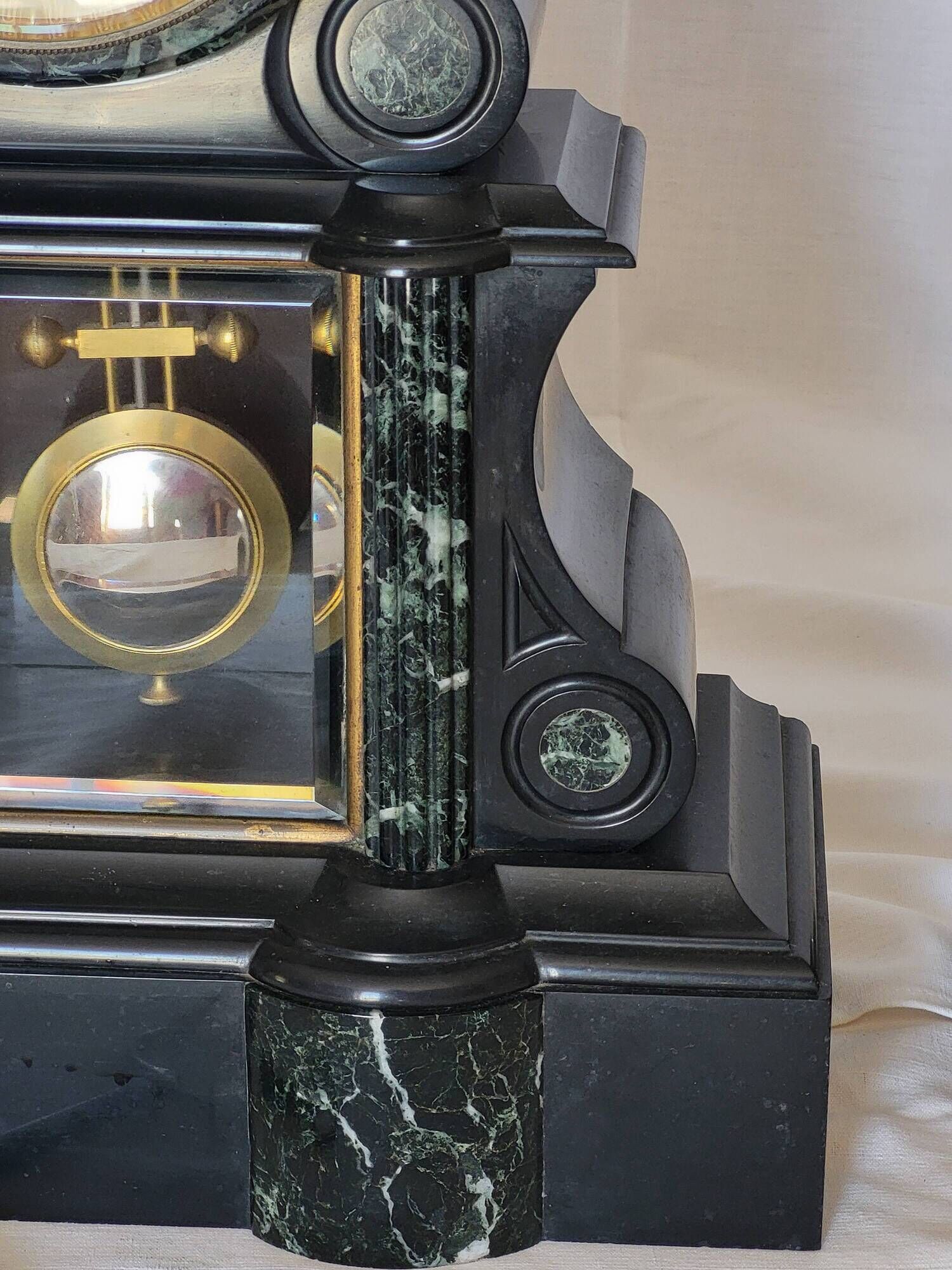 Napoleon III fireplace garniture, black marble and sea green.