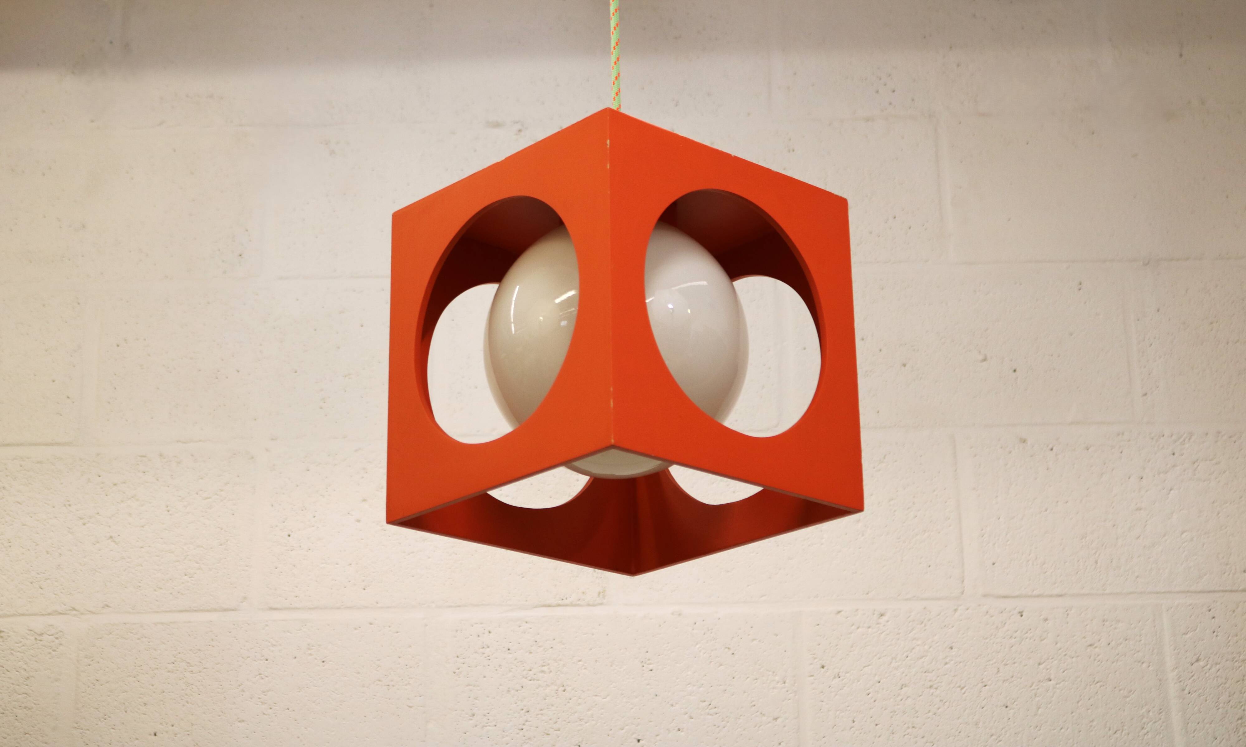 Orange Poker Dice Pendant Lamp - 1970s Space Age Lighting
