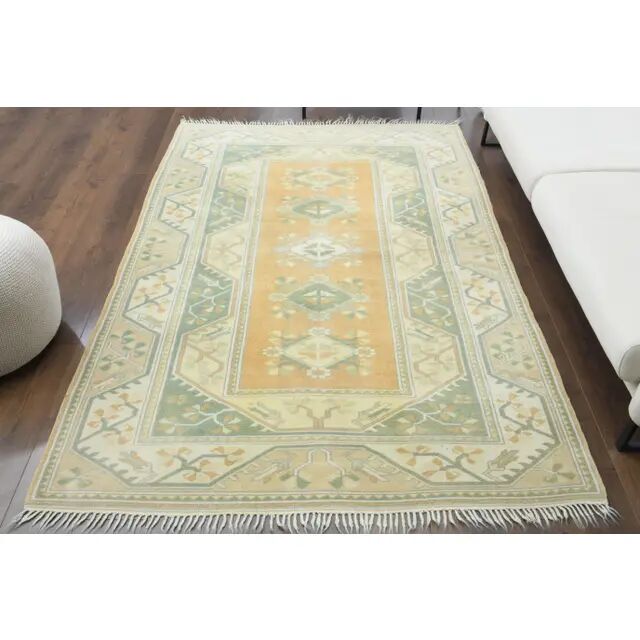 Vintage Turkish Oushak Handmade Wool Cotton Beige Area Rug 162x242