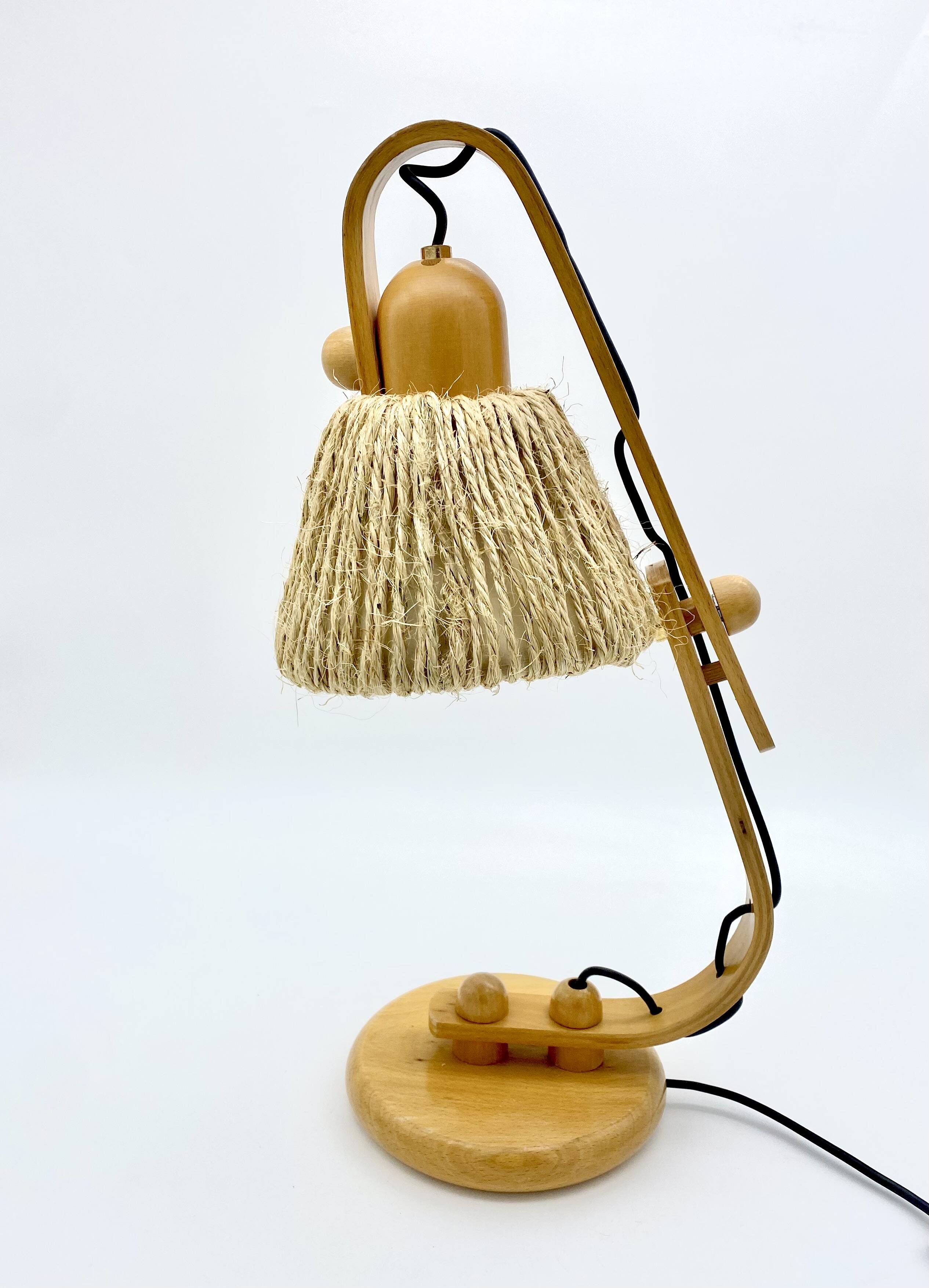 Lampe articulée en bois et corde, années 70