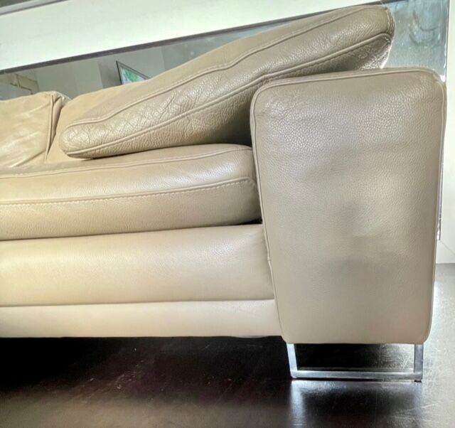 Casa Nova Madison 3 seater sofa in dove leather, metal base, smooth seat