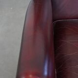 Bordeaux Red Cowhide Wingback Chair in English Style