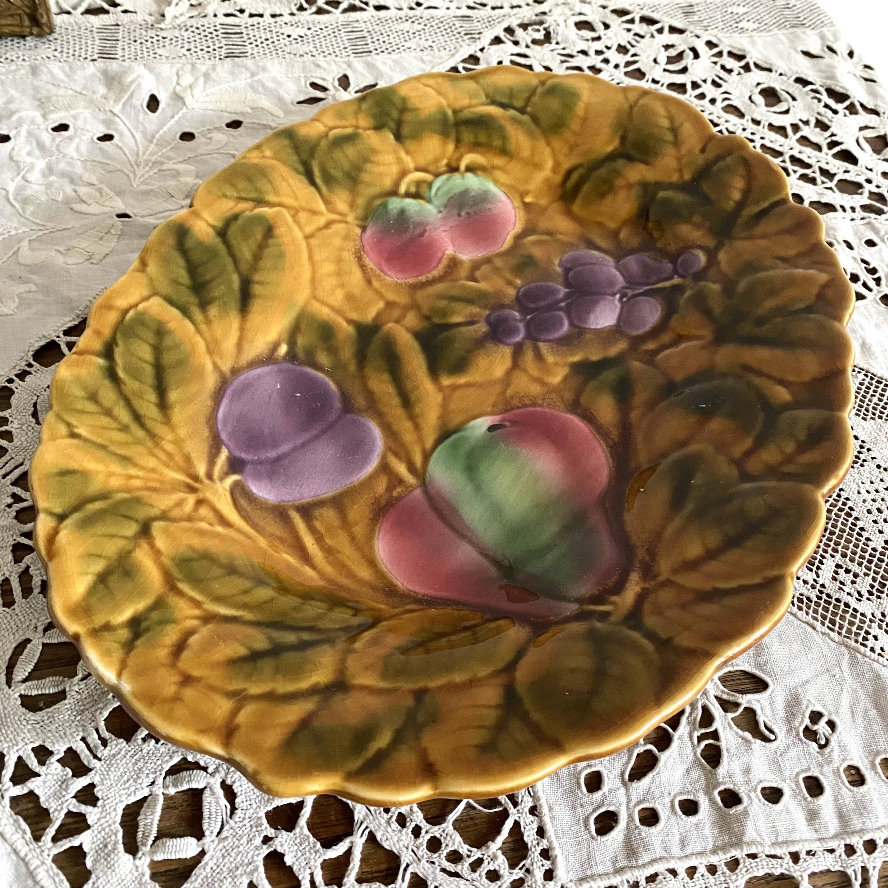 Sarreguemines barbotine oval dish with fruit decoration