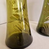 Pair of Enameled Glass Vases with Dragonflies. Unsigned Legras