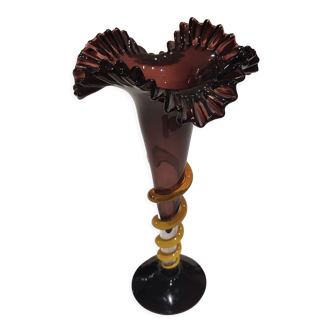 Ruby Frilly Tulip Vase in Blown Glass