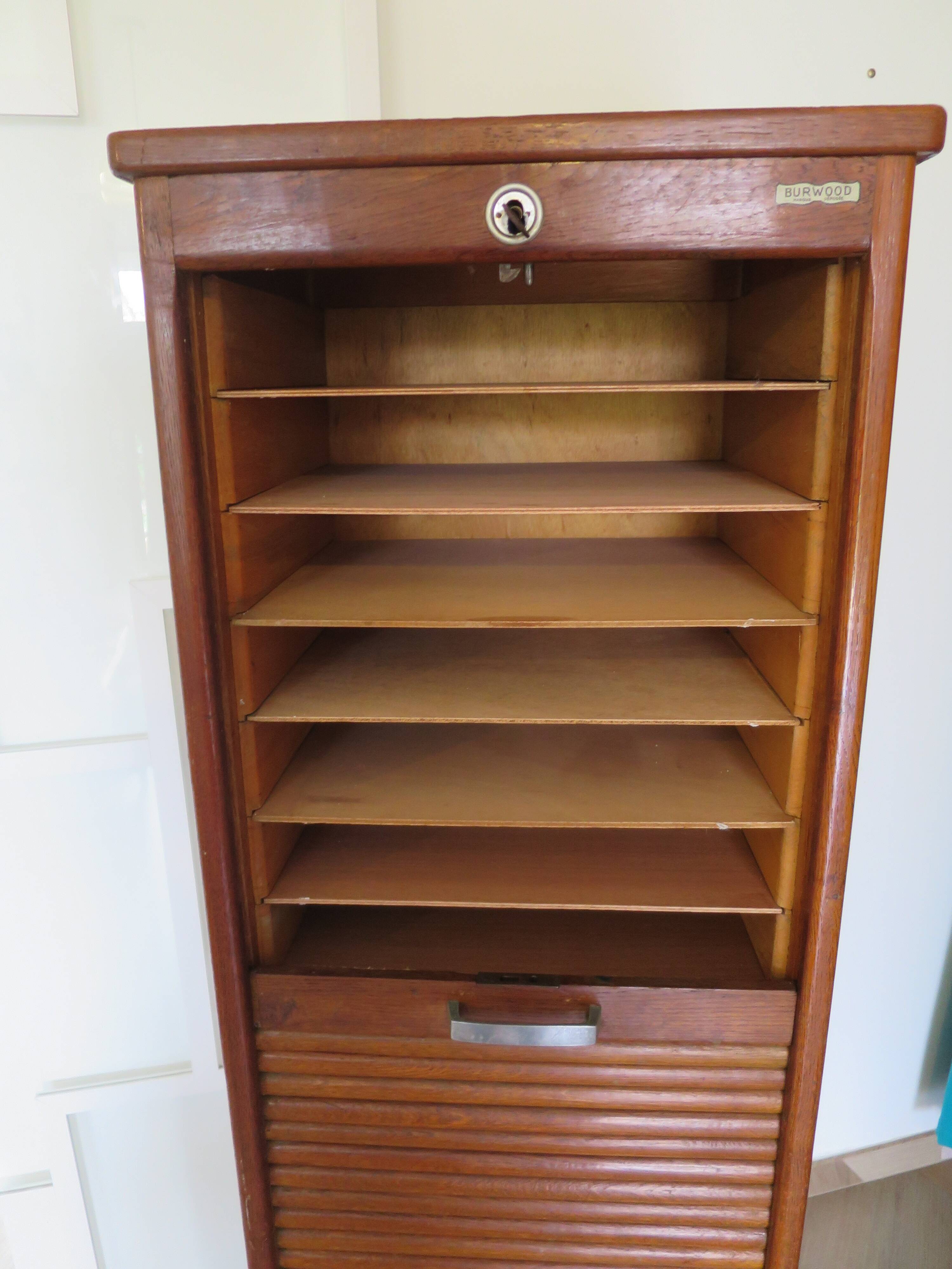 Burwood oak curtain file cabinet, 1960s