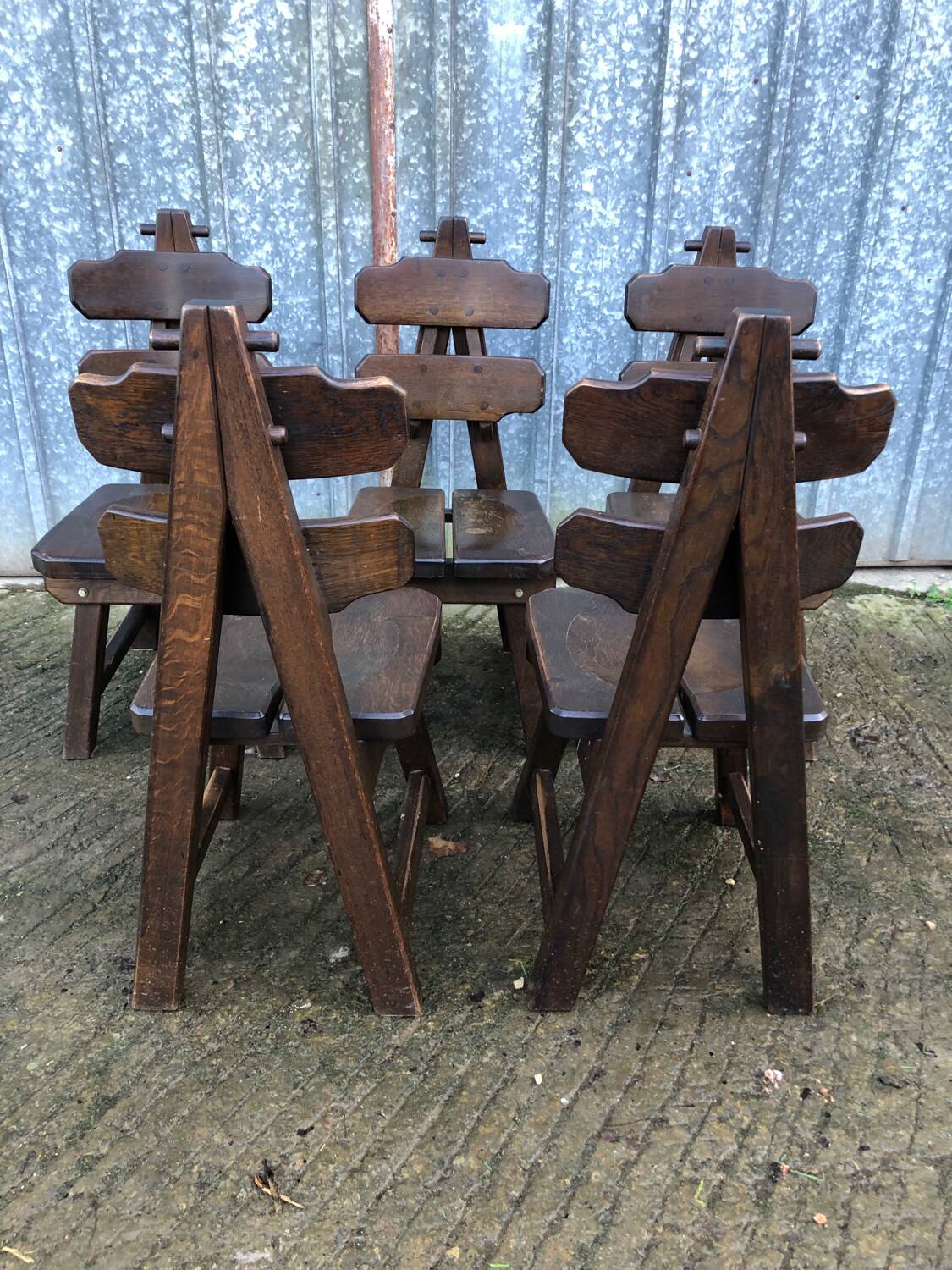 6 brutalist chairs in solid oak