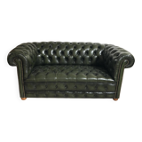 Patinated green English Chesterfield sofa