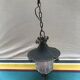 Old black forged iron suspension - vintage moulded glass reflector