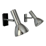 Pair of vintage adjustable wall lights, chrome-plated metal, France 1970