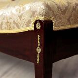 Antique Chaise Lounge in Yellow Fabric with Brass Details, 1890s