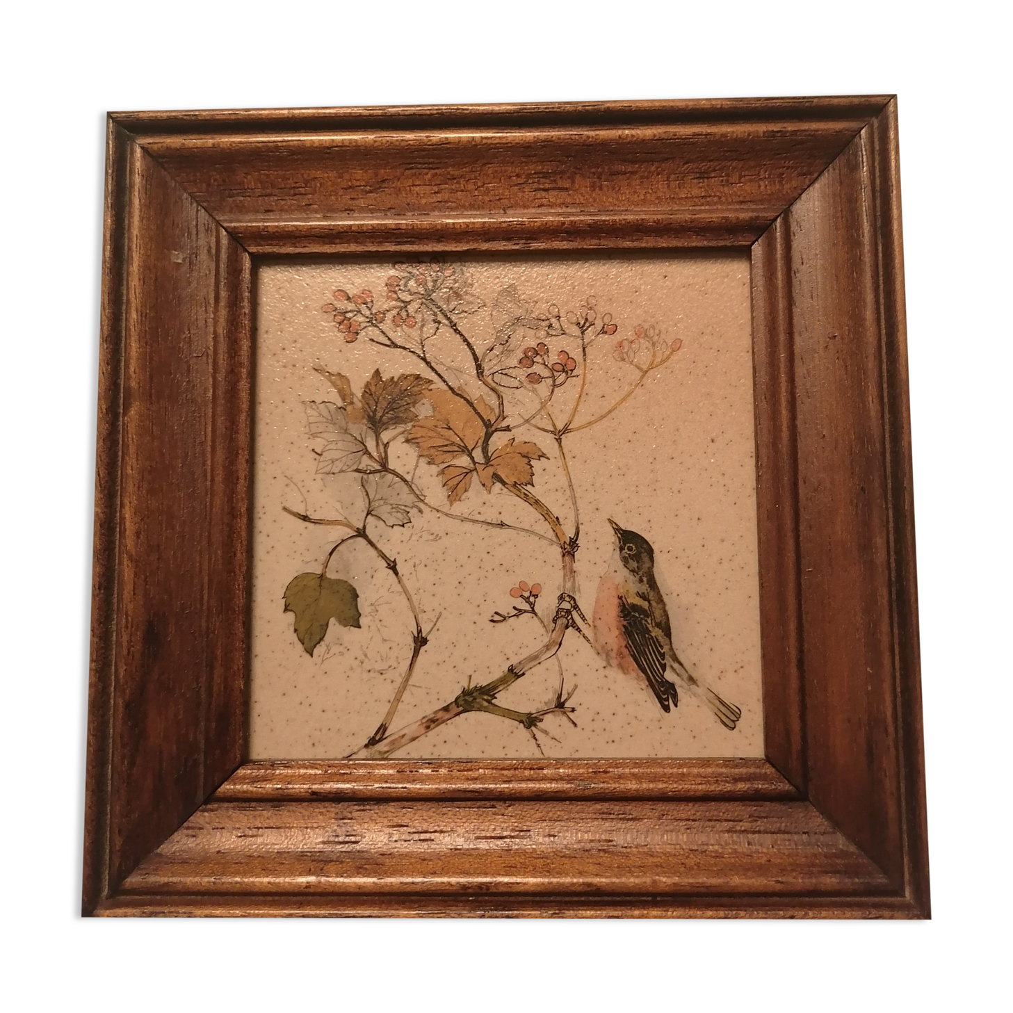 Small frame ceramic wood bird vintage flowers