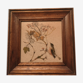 Small frame ceramic wood bird vintage flowers