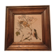 Cadre bois céramique oiseau fleurs vintage