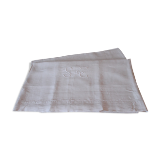 Old linen sheet early XX monogrammed & hand embroidered