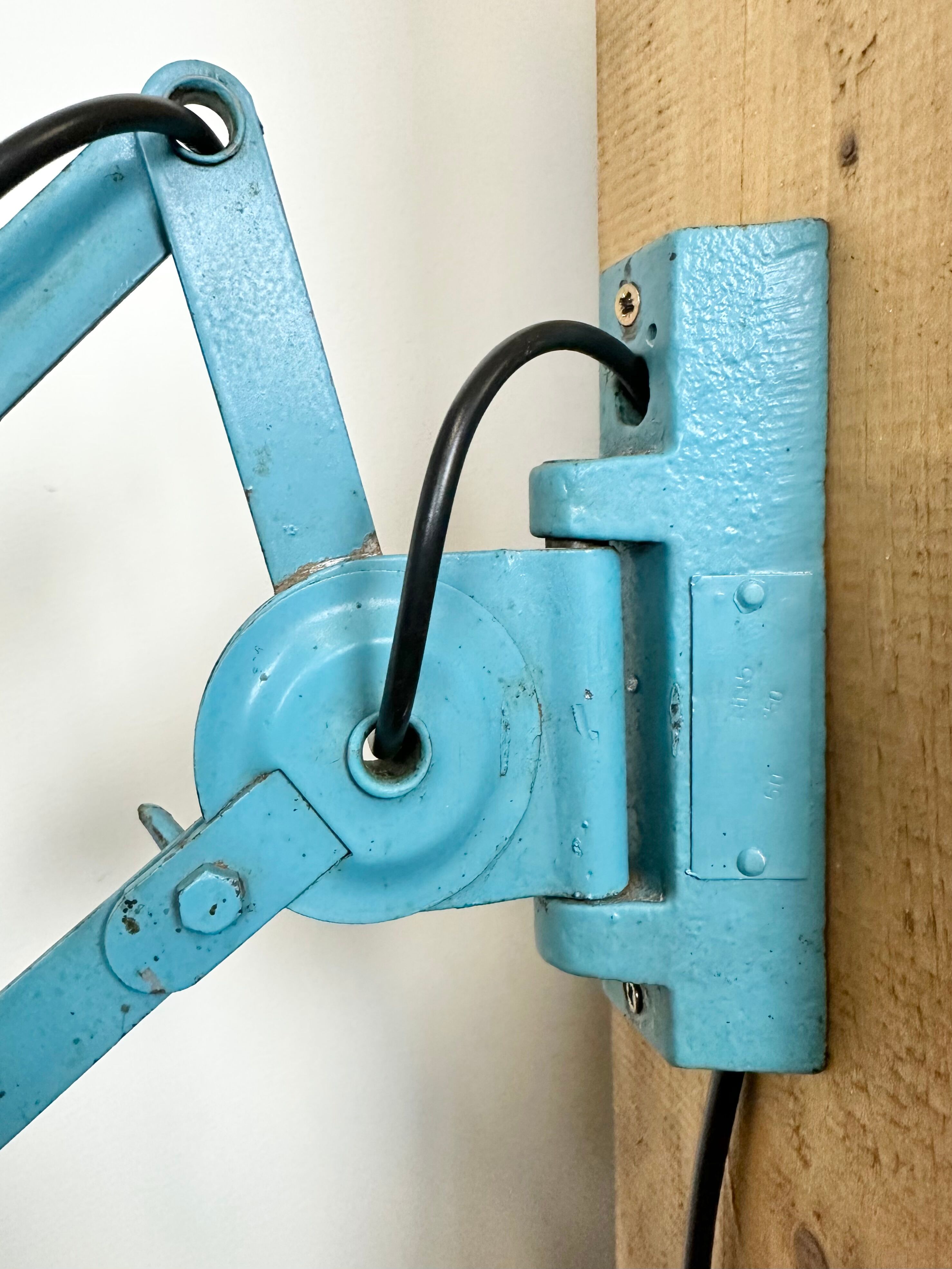 Blue Industrial Scissor Wall Lamp from Elektroinstala, 1960s