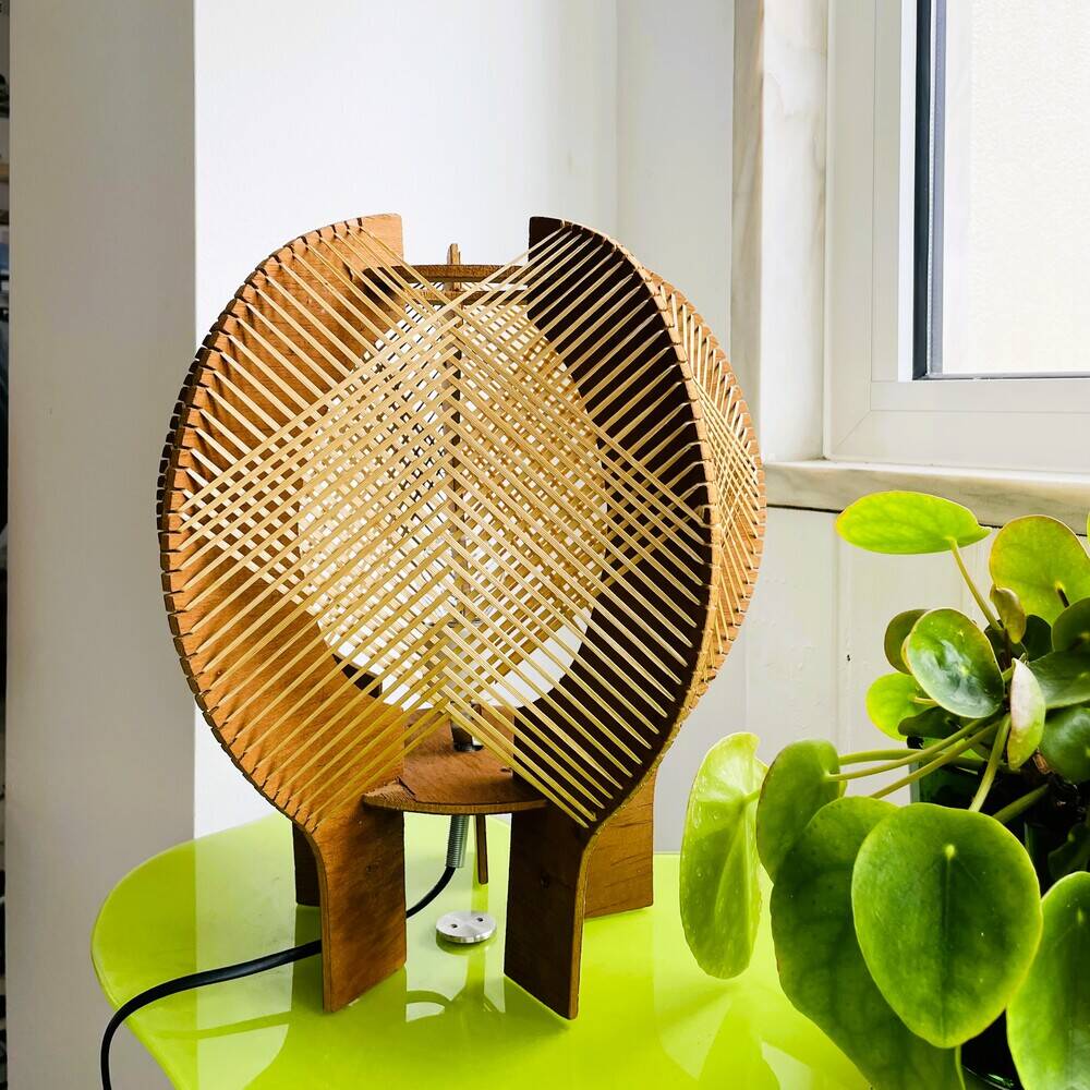 Mid century sculptural wooden table lamp