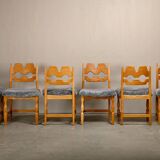 Henning Kjærnulf Set of 6 Razorblade Dining Chairs in Lambswool and Oak