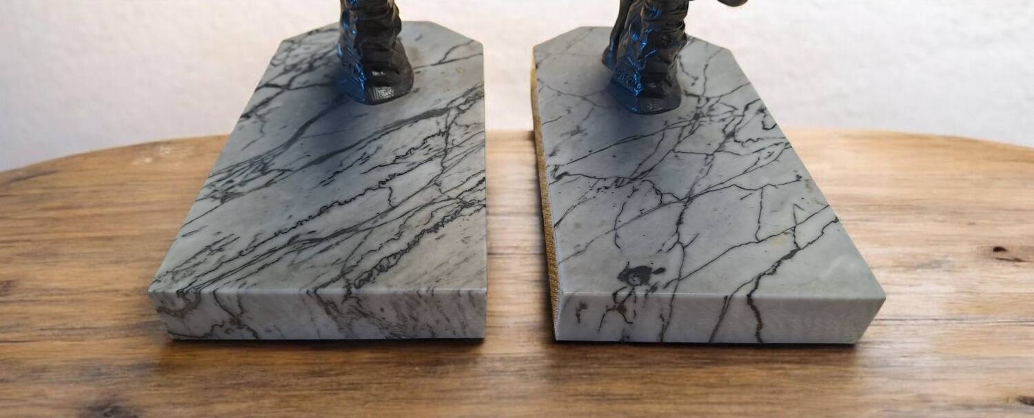 Set of 2 bronze silvered bookends signed Hippolyte Moreau