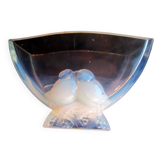 Art Deco half-moon vase, Art Nouveau, colorless glass with opalescent birds