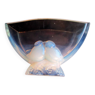 Vase demi-lune Art Déco, Art Nouveau, verre incolore aux oiseaux opalescents