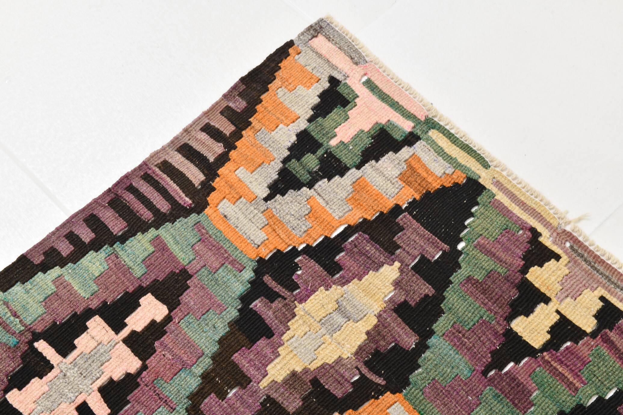 5x7 Green & Purple Geometic Persian Kilim Rug, 162x218Cm