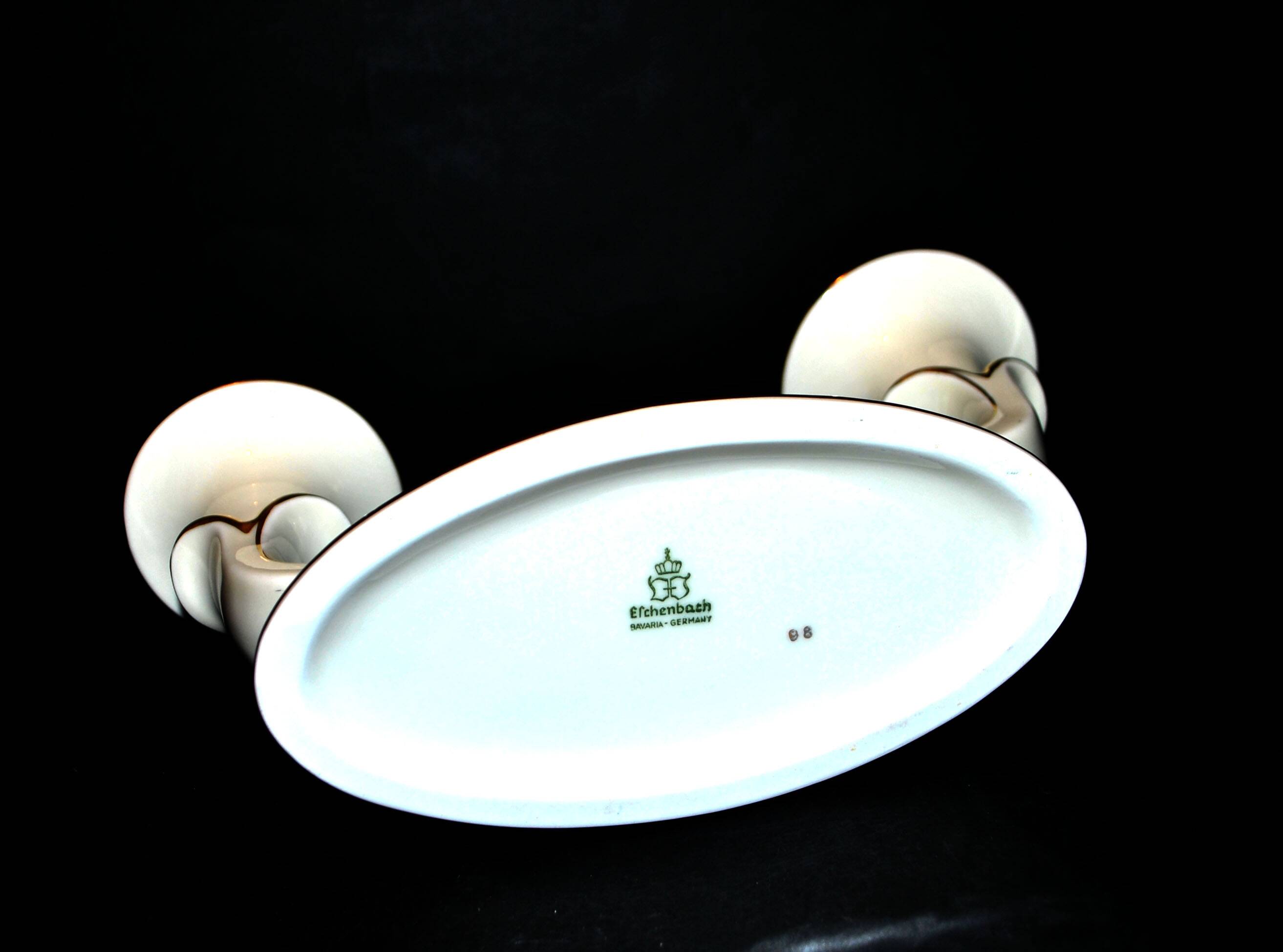 Modernist German porcelain candle holder - double gold rim candlestick