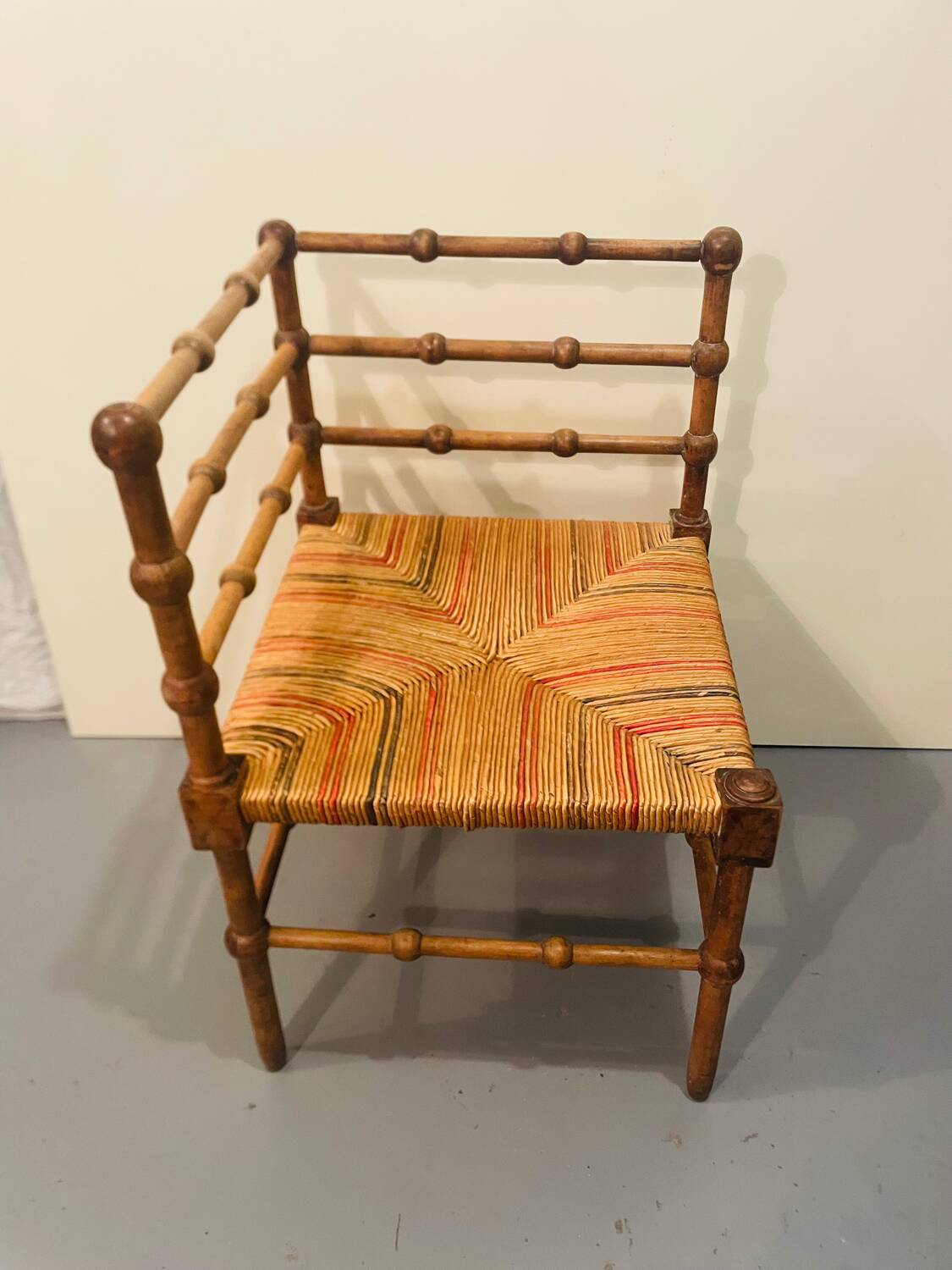 Vintage Art Deco wood and straw corner chair, 1930s