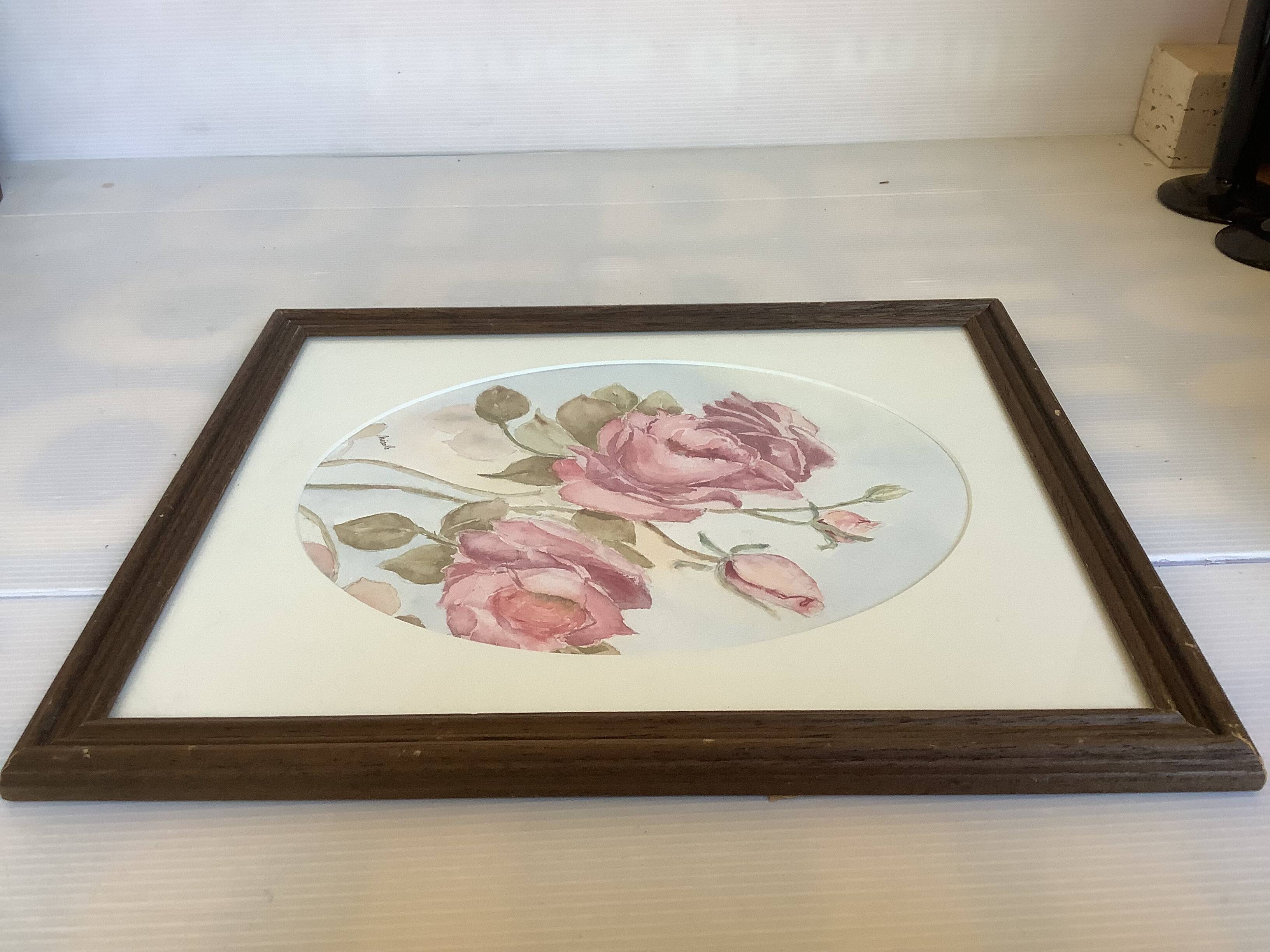 Tableau bouquet de roses aquarelle signée