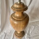 Large vintage lamp base in solid wood and chrome metal
