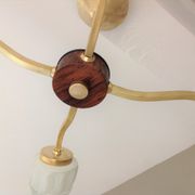 Four-burner chandelier in brass and two-tone glass Scandinavian style / vintage 60s-70s