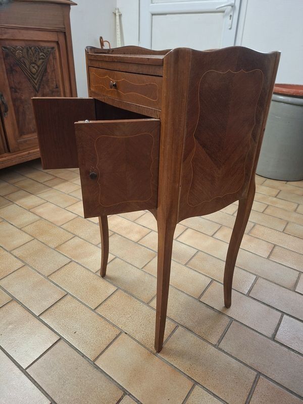 Marquetry bedside table.
