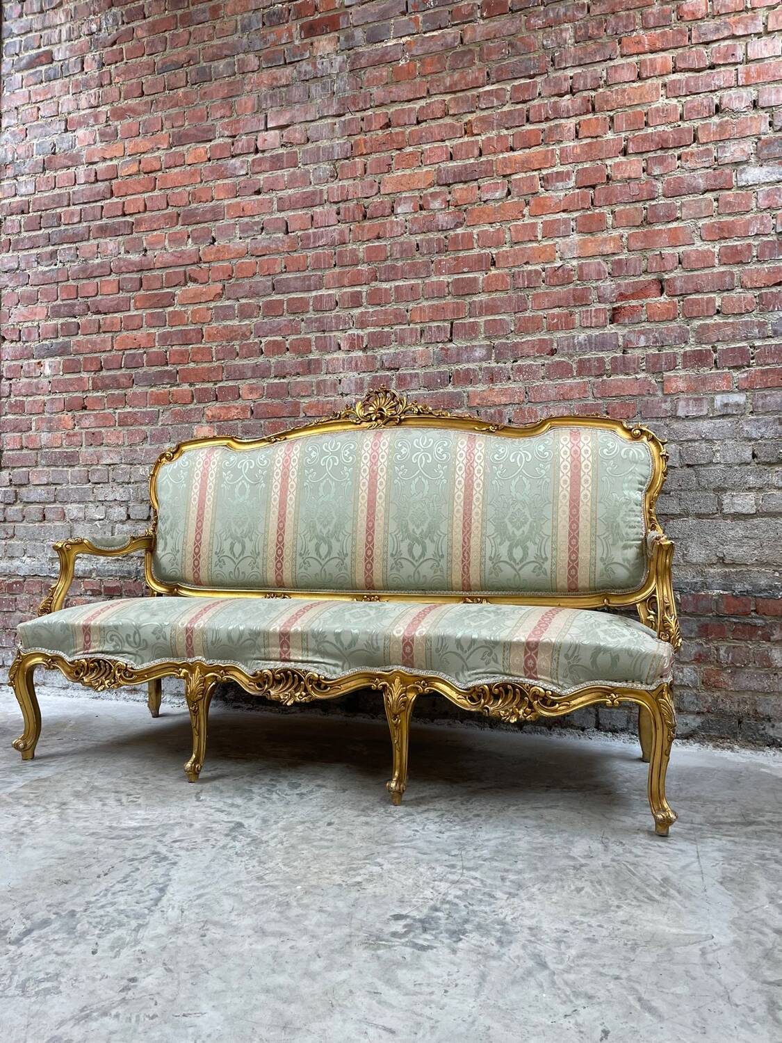 Antique Louis XV Style Gilded Sofa with Gobelin Upholstery