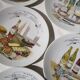 Porcelain cheese platter with 6 matching plates.