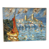 Signed sailboat landscape