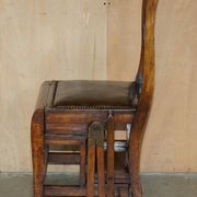 Victorian library chair, convertible, hardwood, leather, brass, circa 1880.