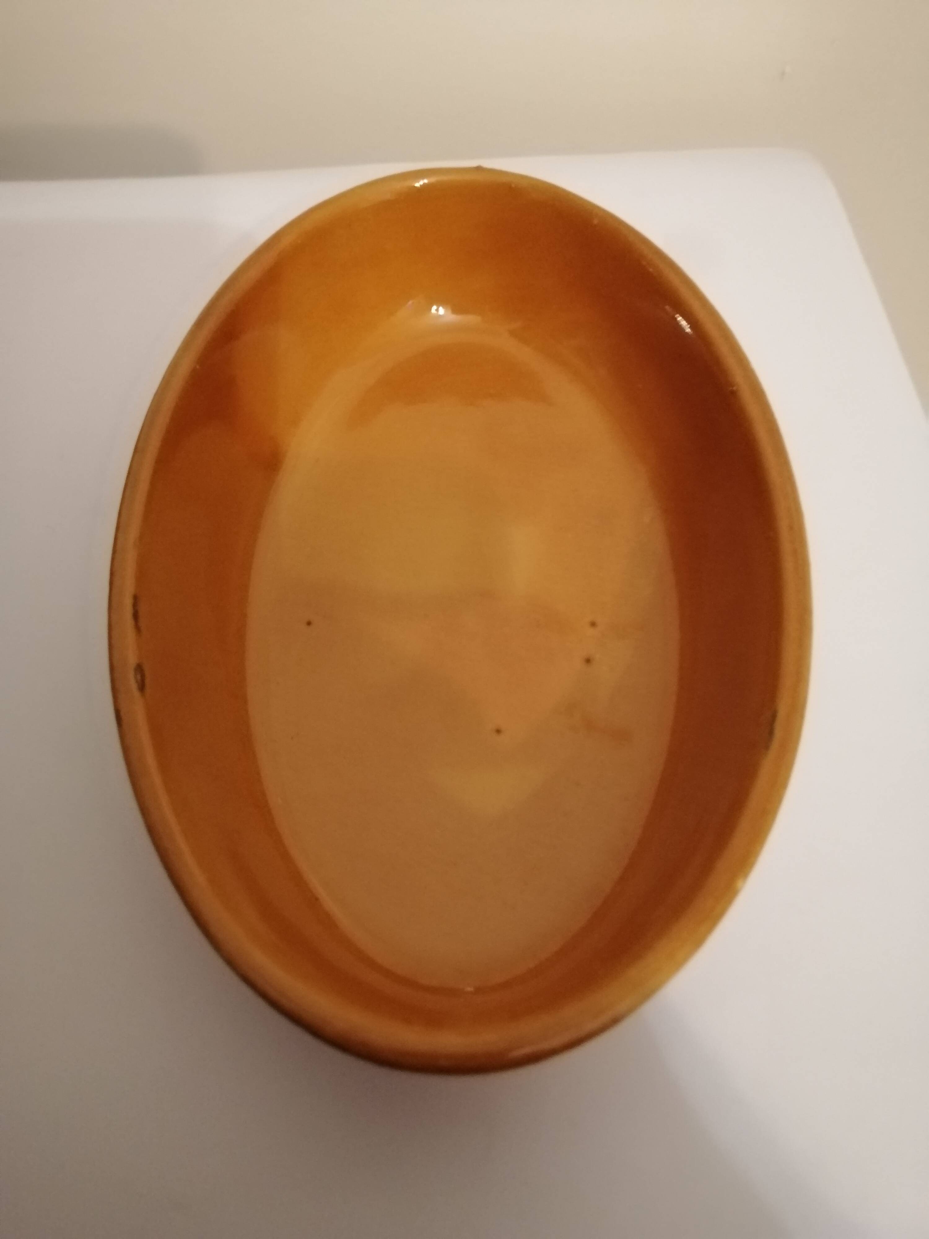 Set of 5 small old enameled terracotta dishes