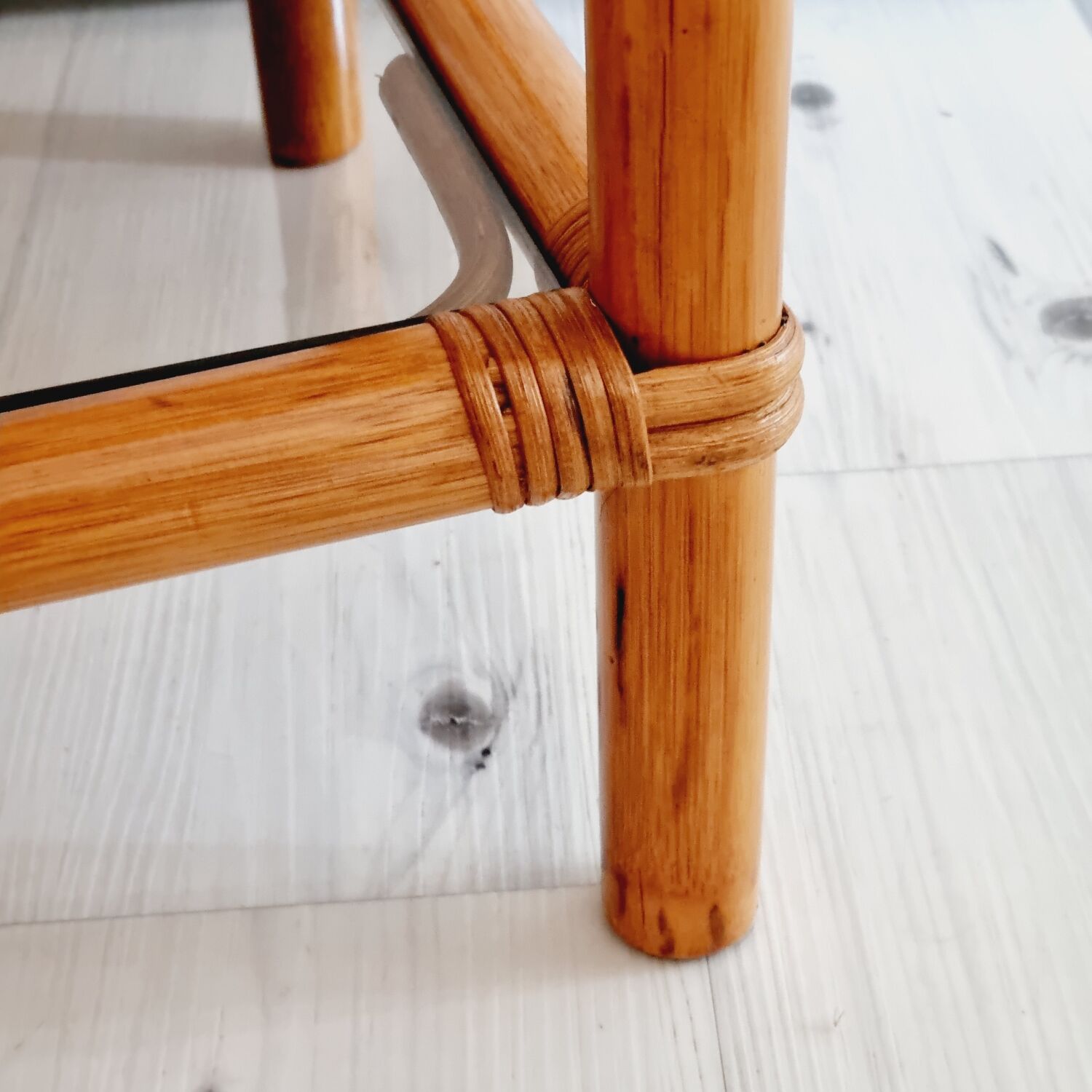 Rattan and smoked glass table