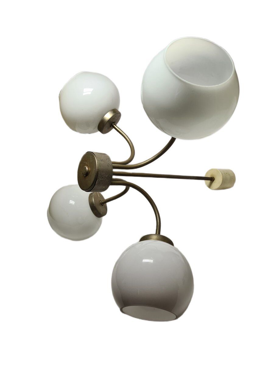 Postmodern brass and glass chandelier, Poland, 1970s