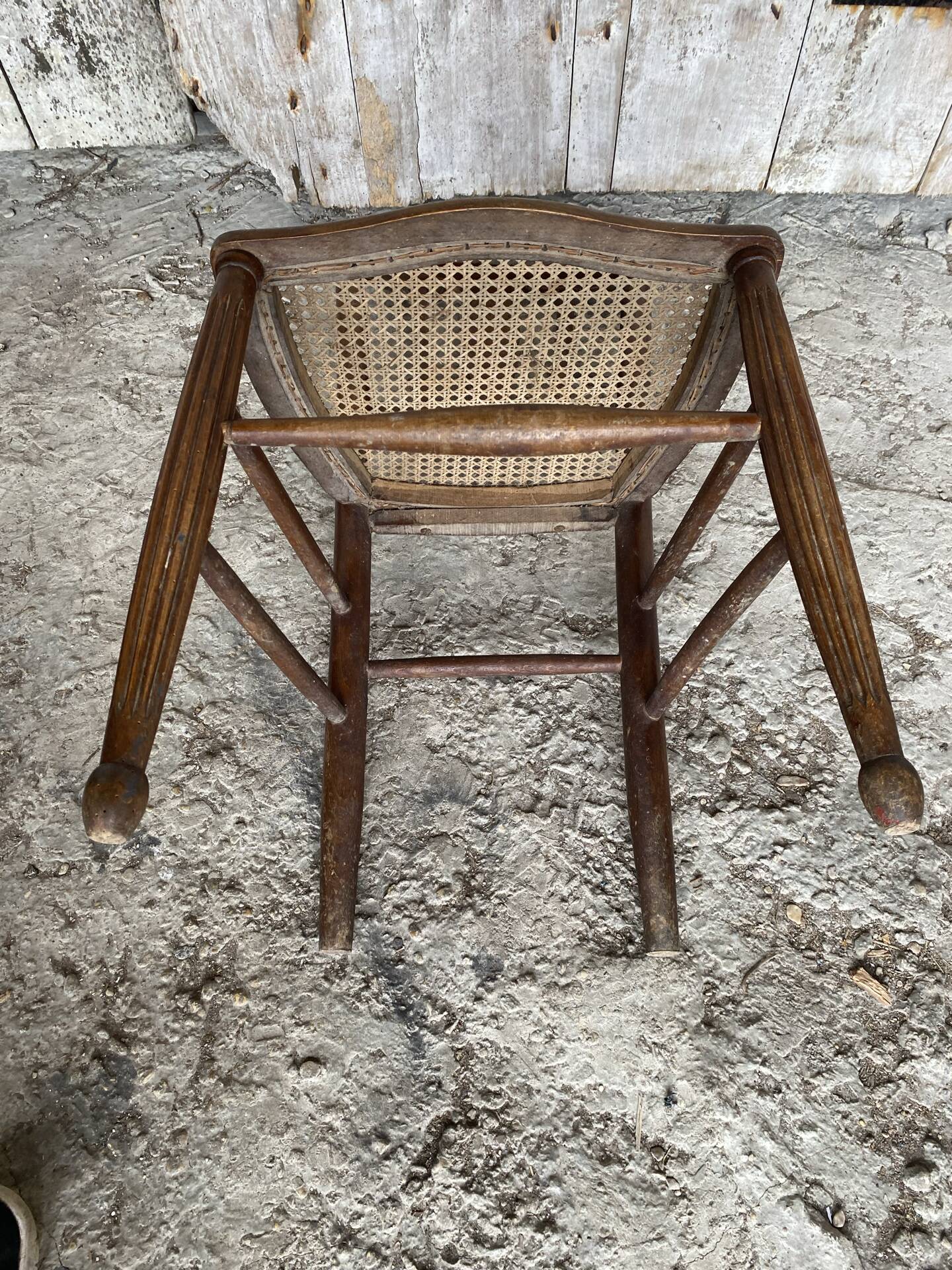 Antique Bistro Chair with Carved Wood and Woven Seat Vintage #E096